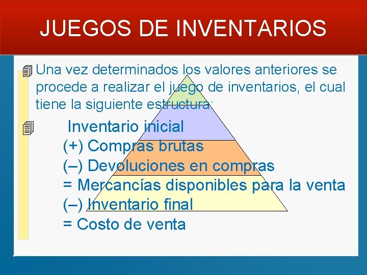 JUEGOS DE INVENTARIOS 4 Una vez determinados los valores anteriores se procede a realizar