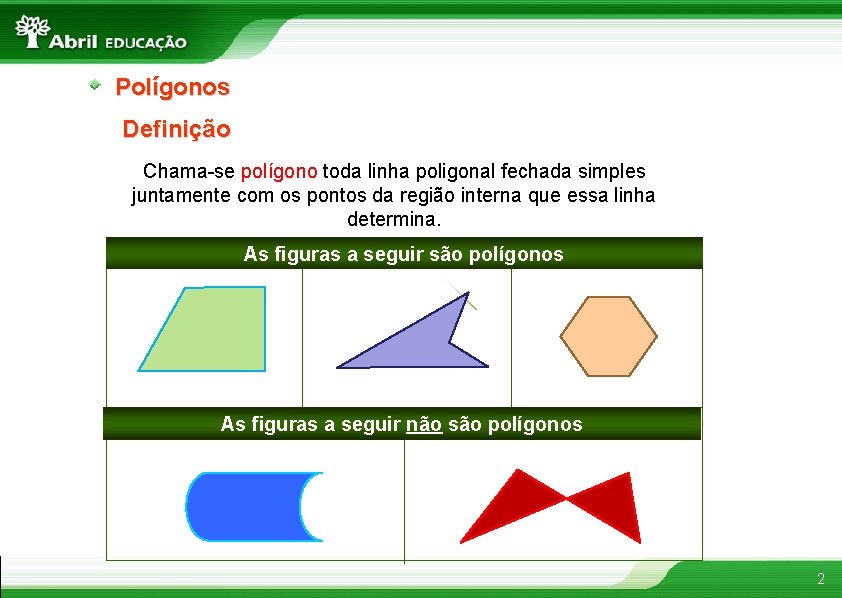 Polígonos Definição Chama-se polígono toda linha poligonal fechada simples juntamente com os pontos da