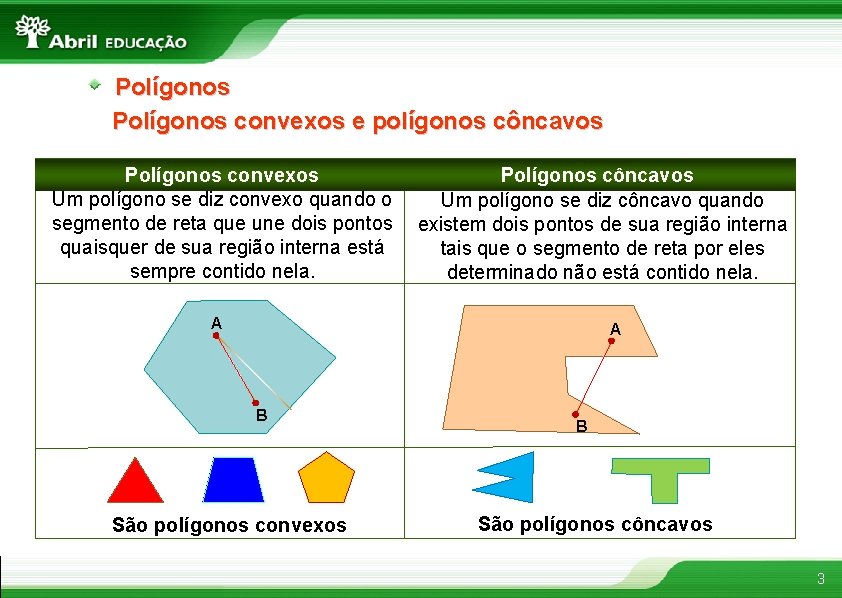 Polígonos convexos e polígonos côncavos Polígonos convexos Um polígono se diz convexo quando o