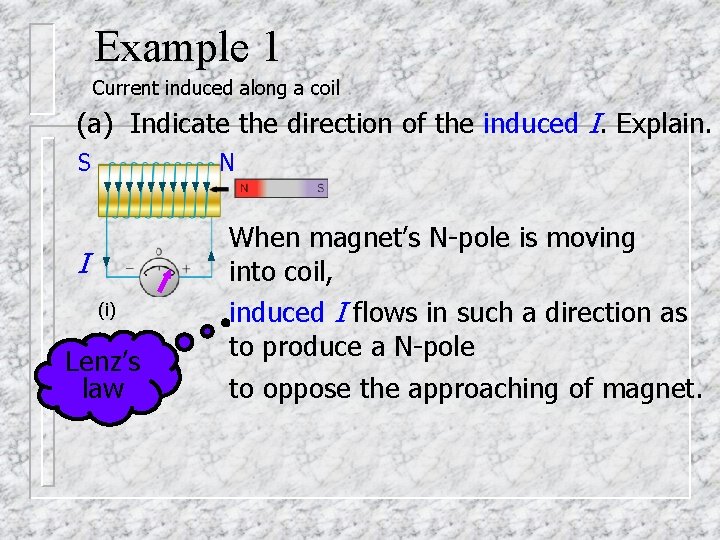 Example 1 Current induced along a coil (a) Indicate the direction of the induced