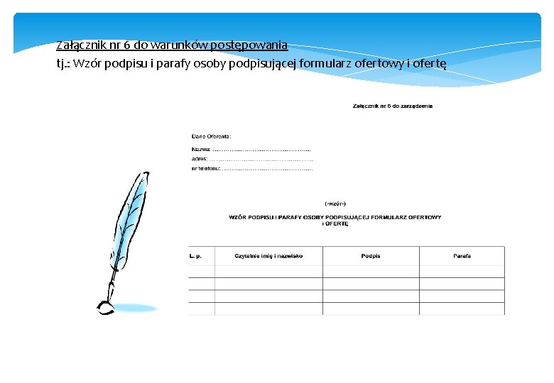 Załącznik nr 6 do warunków postępowania tj. : Wzór podpisu i parafy osoby podpisującej