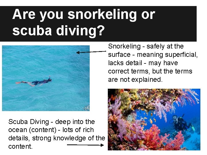 Are you snorkeling or scuba diving? Snorkeling - safely at the surface - meaning