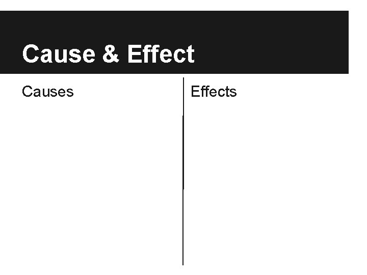 Cause & Effect Causes Effects 