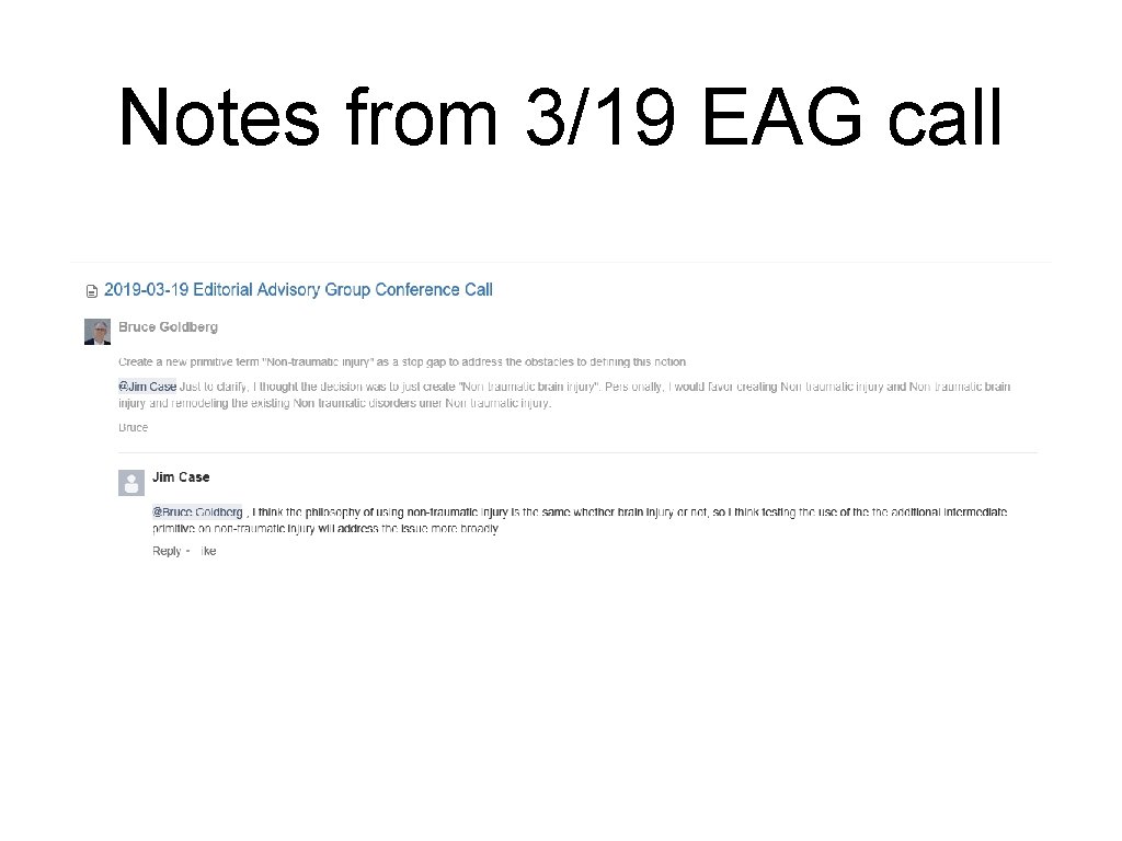Notes from 3/19 EAG call 