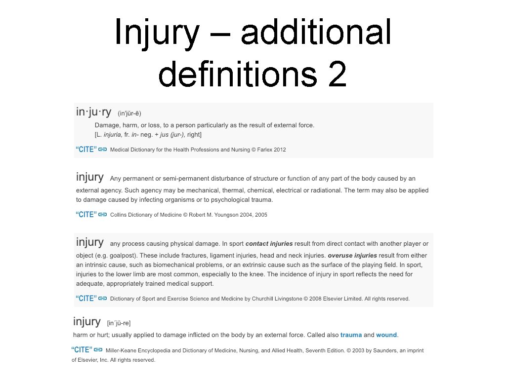 Injury – additional definitions 2 