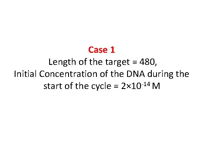 Case 1 Length of the target = 480, Initial Concentration of the DNA during