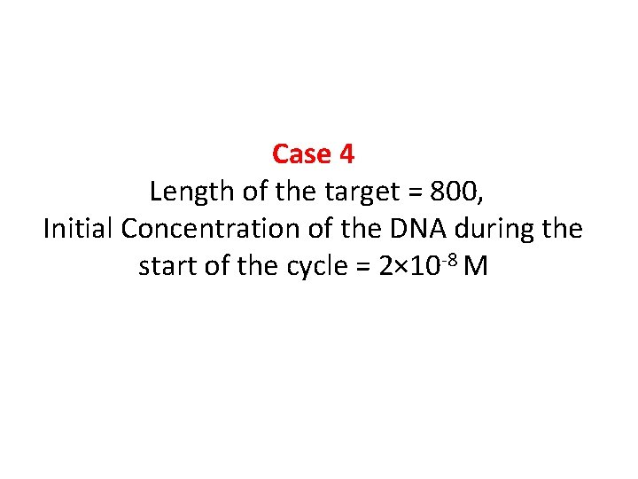 Case 4 Length of the target = 800, Initial Concentration of the DNA during
