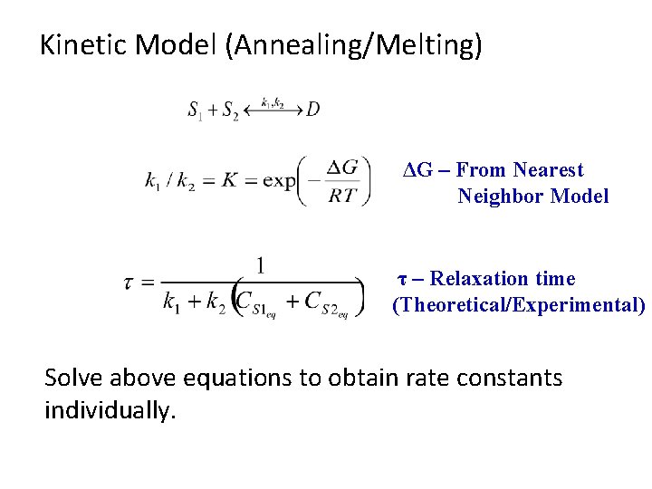 Kinetic Model (Annealing/Melting) ΔG – From Nearest Neighbor Model τ – Relaxation time (Theoretical/Experimental)