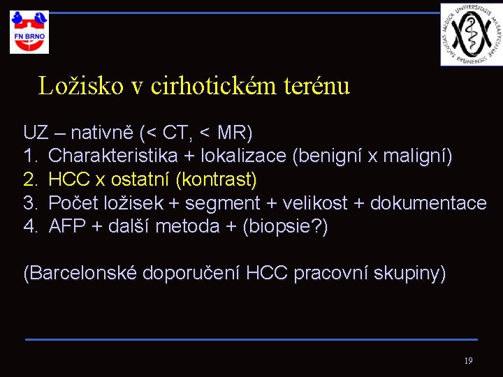 Ložisko v cirhotickém terénu UZ – nativně (< CT, < MR) 1. Charakteristika +
