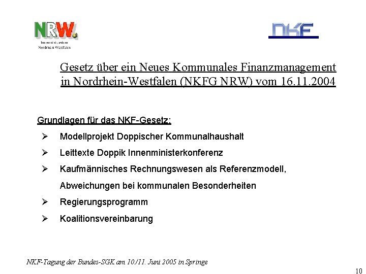 Gesetz über ein Neues Kommunales Finanzmanagement in Nordrhein-Westfalen (NKFG NRW) vom 16. 11. 2004