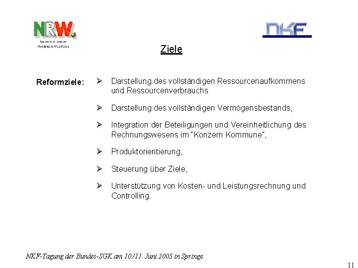 Ziele Reformziele: Ø Darstellung des vollständigen Ressourcenaufkommens und Ressourcenverbrauchs Ø Darstellung des vollständigen Vermögensbestands,