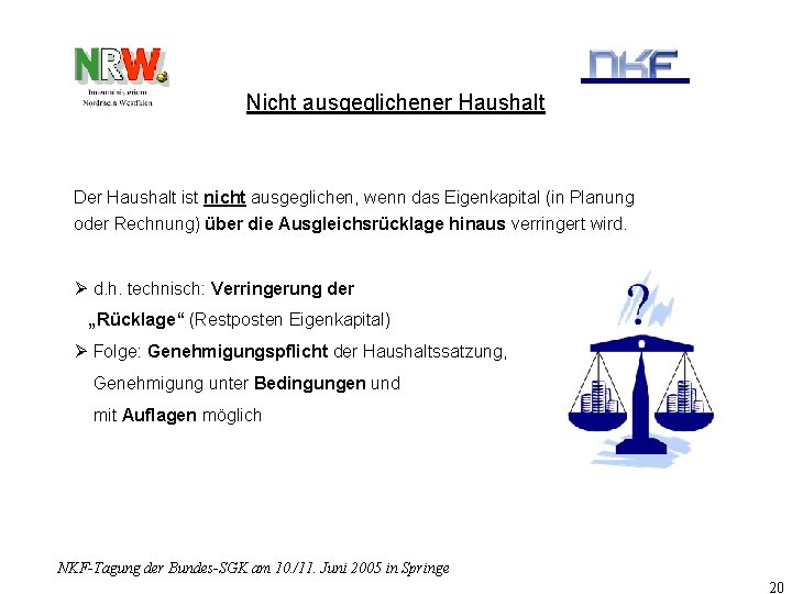 Nicht ausgeglichener Haushalt Der Haushalt ist nicht ausgeglichen, wenn das Eigenkapital (in Planung oder