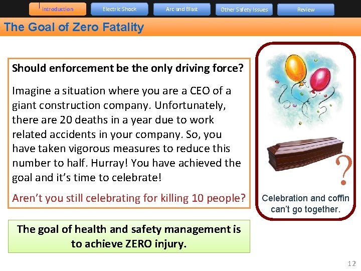 Introduction Electric Shock Arc and Blast Other Safety Issues Review The Goal of Zero