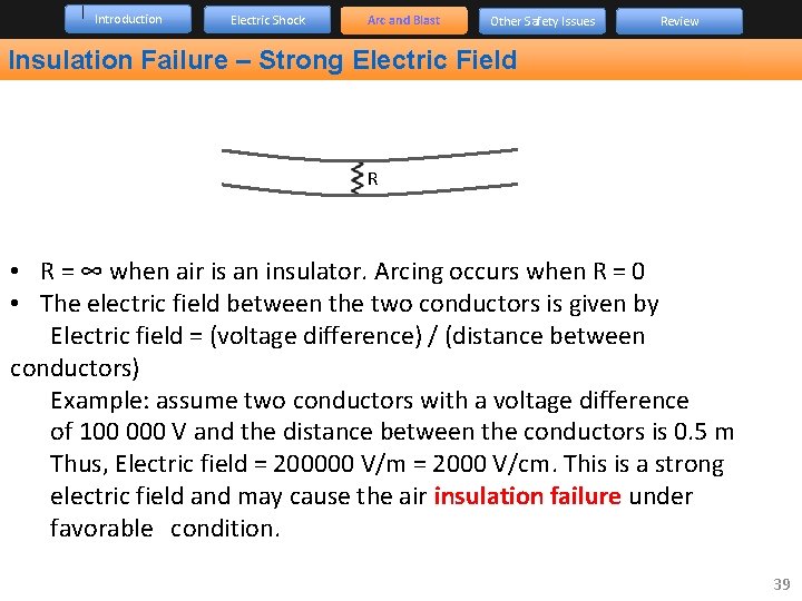 Introduction Electric Shock Arc and Blast Other Safety Issues Review Insulation Failure – Strong