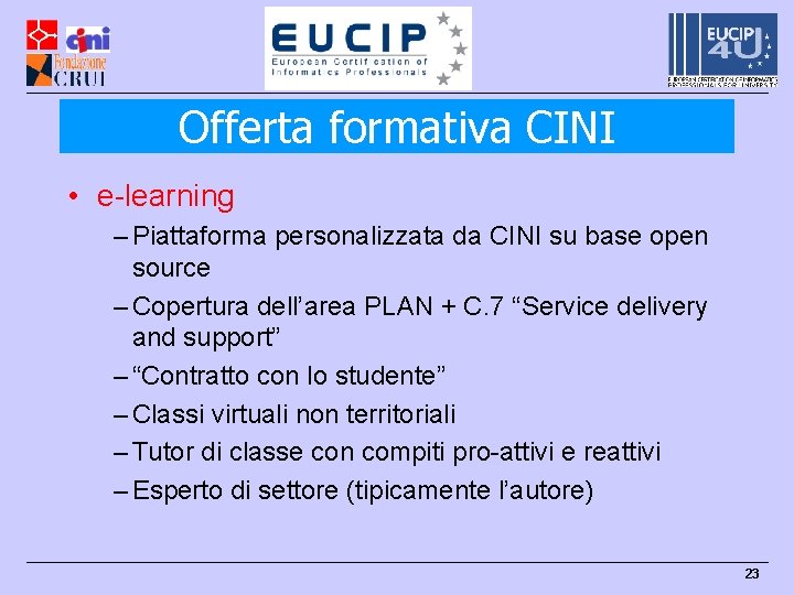 Offerta formativa CINI • e-learning – Piattaforma personalizzata da CINI su base open source