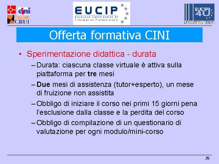 Offerta formativa CINI • Sperimentazione didattica - durata – Durata: ciascuna classe virtuale è