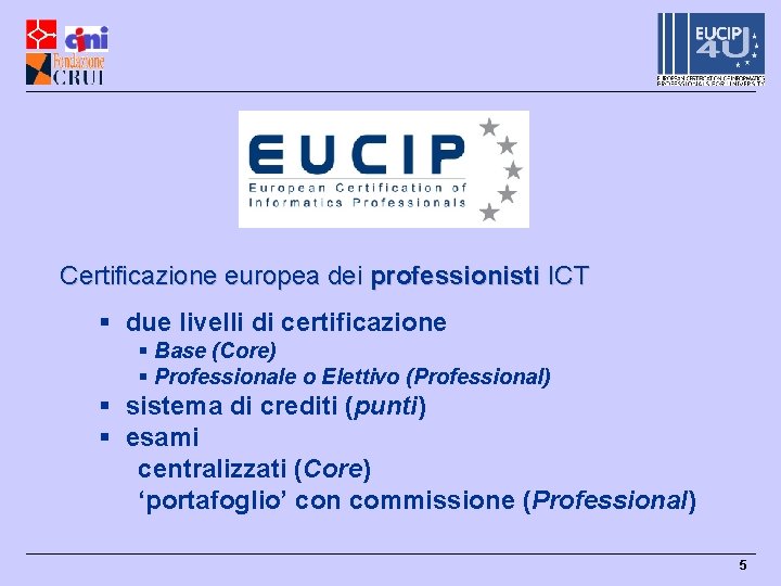 Certificazione europea dei professionisti ICT § due livelli di certificazione § Base (Core) §