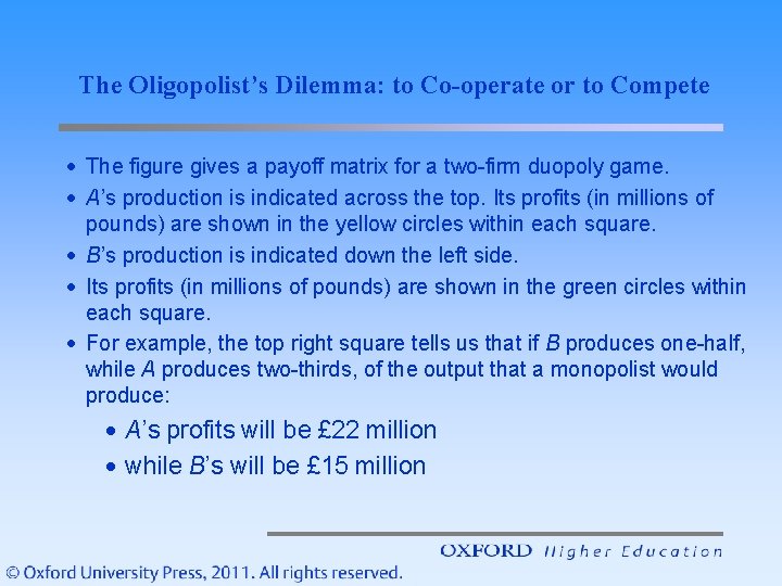 The Oligopolist’s Dilemma: to Co-operate or to Compete · The figure gives a payoff