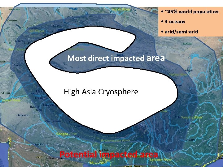  • ~45% world population • 3 oceans • arid/semi-arid Most direct impacted area