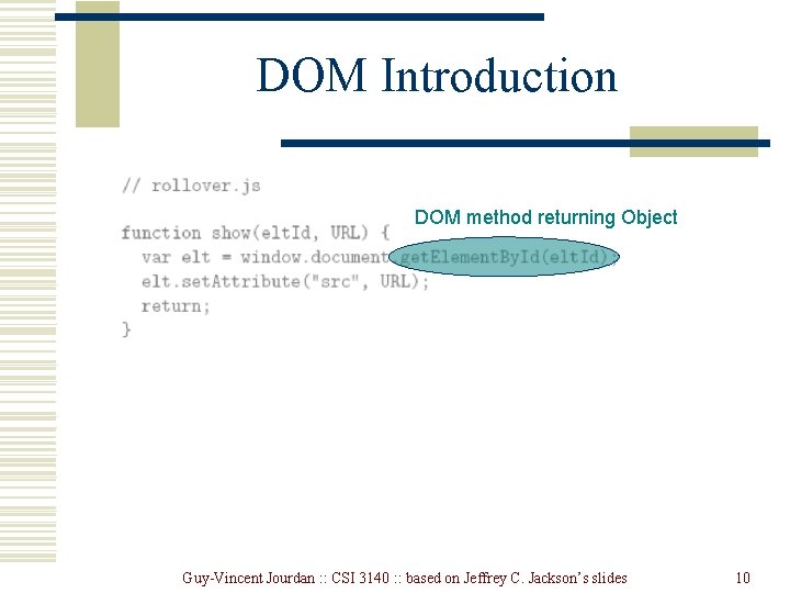 DOM Introduction DOM method returning Object Guy-Vincent Jourdan : : CSI 3140 : : DOM Introduction DOM method returning Object Guy-Vincent Jourdan : : CSI 3140 : :