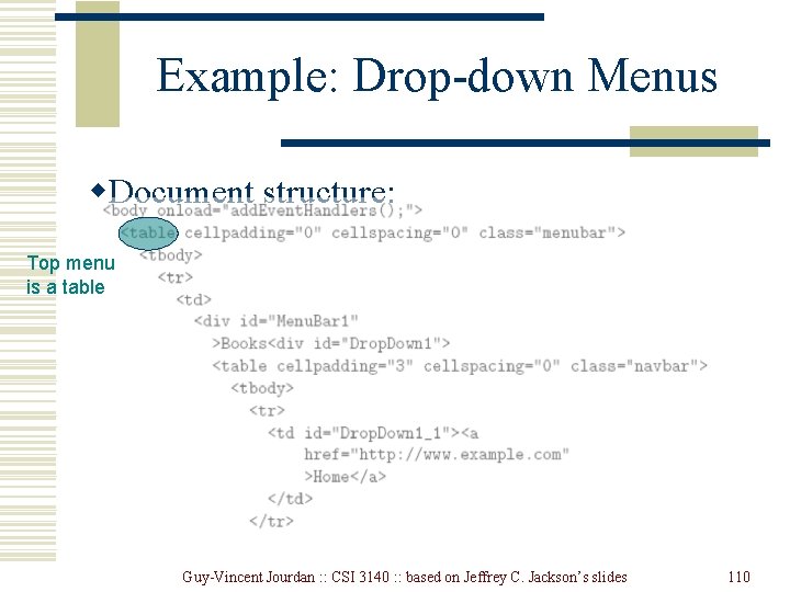 Example: Drop-down Menus w. Document structure: Top menu is a table Guy-Vincent Jourdan : Example: Drop-down Menus w. Document structure: Top menu is a table Guy-Vincent Jourdan :