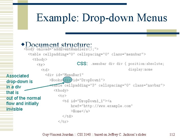 Example: Drop-down Menus w. Document structure: CSS: Associated drop-down is in a div that Example: Drop-down Menus w. Document structure: CSS: Associated drop-down is in a div that