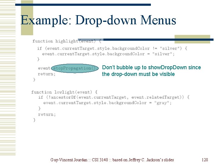 Example: Drop-down Menus Don’t bubble up to show. Drop. Down since the drop-down must Example: Drop-down Menus Don’t bubble up to show. Drop. Down since the drop-down must