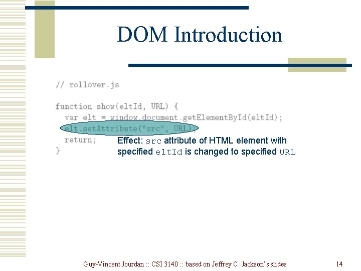 DOM Introduction Effect: src attribute of HTML element with specified elt. Id is changed DOM Introduction Effect: src attribute of HTML element with specified elt. Id is changed
