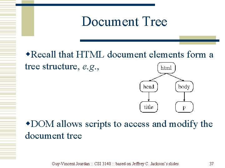 Document Tree w. Recall that HTML document elements form a tree structure, e. g. Document Tree w. Recall that HTML document elements form a tree structure, e. g.