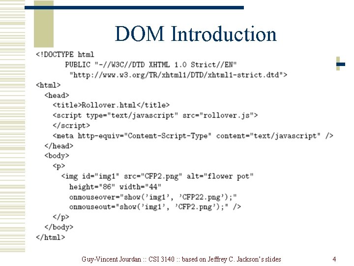 DOM Introduction Guy-Vincent Jourdan : : CSI 3140 : : based on Jeffrey C. DOM Introduction Guy-Vincent Jourdan : : CSI 3140 : : based on Jeffrey C.