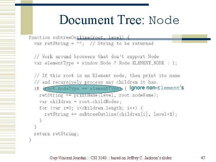 Document Tree: Node Ignore non-Element’s Guy-Vincent Jourdan : : CSI 3140 : : based Document Tree: Node Ignore non-Element’s Guy-Vincent Jourdan : : CSI 3140 : : based