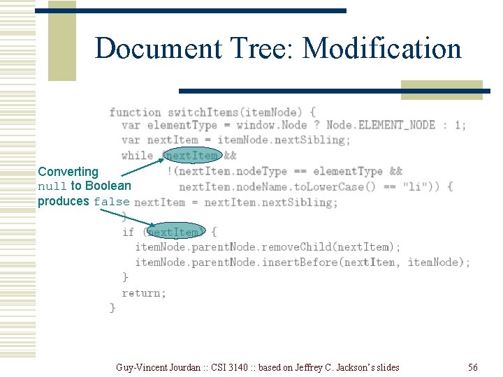 Document Tree: Modification Converting null to Boolean produces false Guy-Vincent Jourdan : : CSI Document Tree: Modification Converting null to Boolean produces false Guy-Vincent Jourdan : : CSI