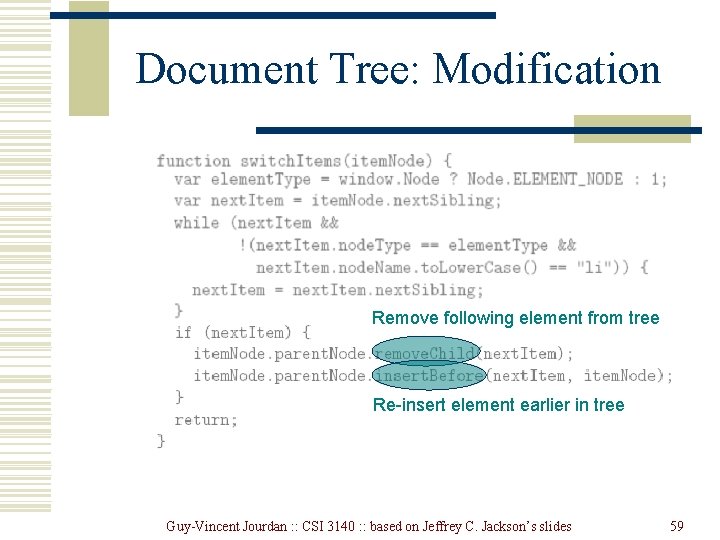Document Tree: Modification Remove following element from tree Re-insert element earlier in tree Guy-Vincent Document Tree: Modification Remove following element from tree Re-insert element earlier in tree Guy-Vincent