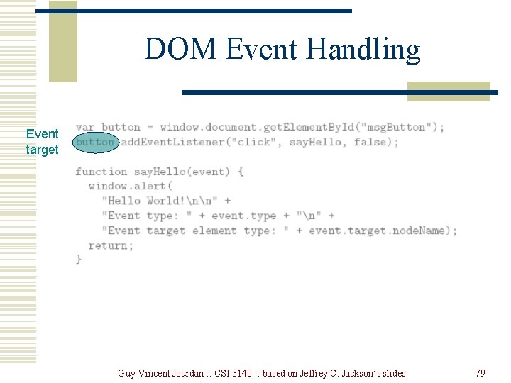 DOM Event Handling Event target Guy-Vincent Jourdan : : CSI 3140 : : based DOM Event Handling Event target Guy-Vincent Jourdan : : CSI 3140 : : based