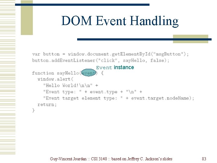 DOM Event Handling Event instance Guy-Vincent Jourdan : : CSI 3140 : : based DOM Event Handling Event instance Guy-Vincent Jourdan : : CSI 3140 : : based