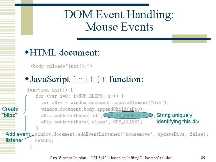 DOM Event Handling: Mouse Events w. HTML document: w. Java. Script init() function: Create DOM Event Handling: Mouse Events w. HTML document: w. Java. Script init() function: Create