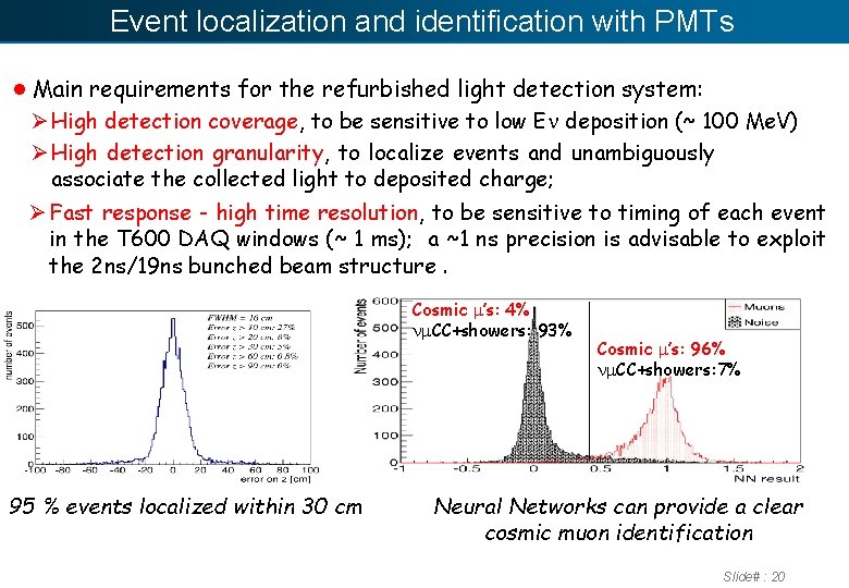 Event localization and identification with PMTs ●Main requirements for the refurbished light detection system: