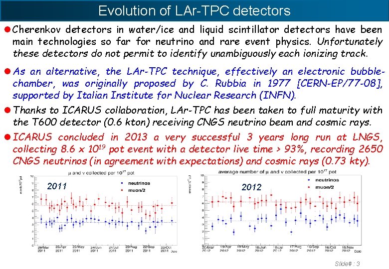 Evolution of LAr-TPC detectors l Cherenkov detectors in water/ice and liquid scintillator detectors have