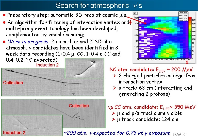Search for atmospheric n’s ●Preparatory step: automatic 3 D reco of cosmic m’s ●An