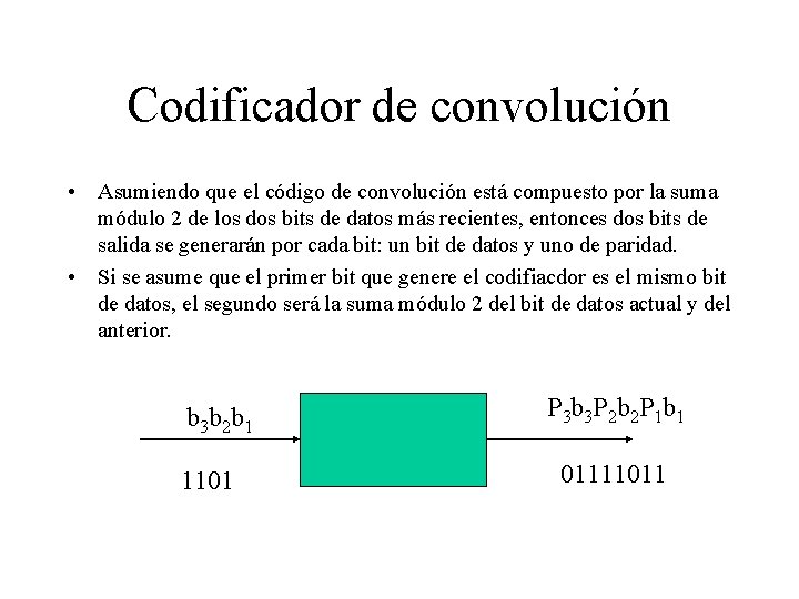 Codificador de convolución • Asumiendo que el código de convolución está compuesto por la Codificador de convolución • Asumiendo que el código de convolución está compuesto por la