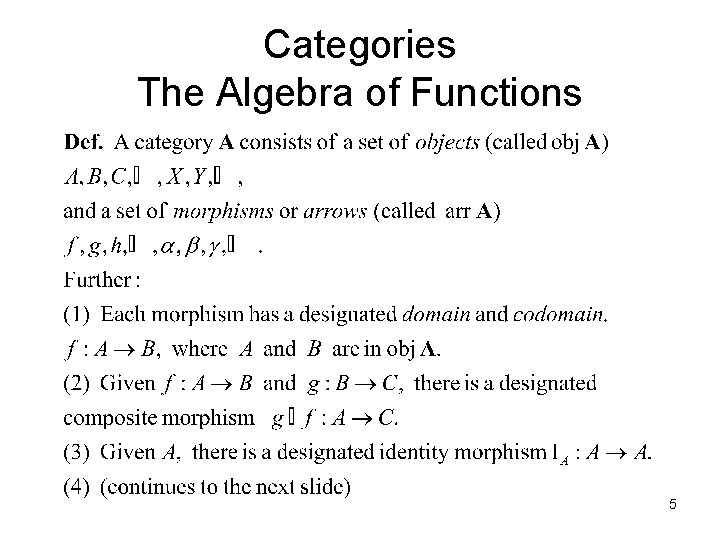 Categories The Algebra of Functions 5 