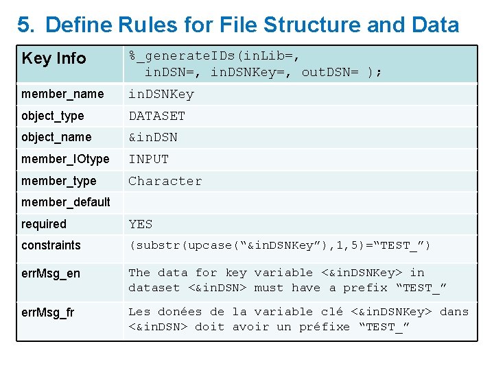 5. Define Rules for File Structure and Data Key Info %_generate. IDs(in. Lib=, in. 5. Define Rules for File Structure and Data Key Info %_generate. IDs(in. Lib=, in.