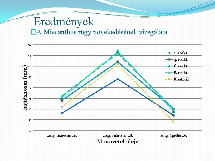 Eredmények �A Miscanthus rügy növekedésének vizsgálata 50 2. reakt. hajtáshossz (mm) 45 4. reakt.