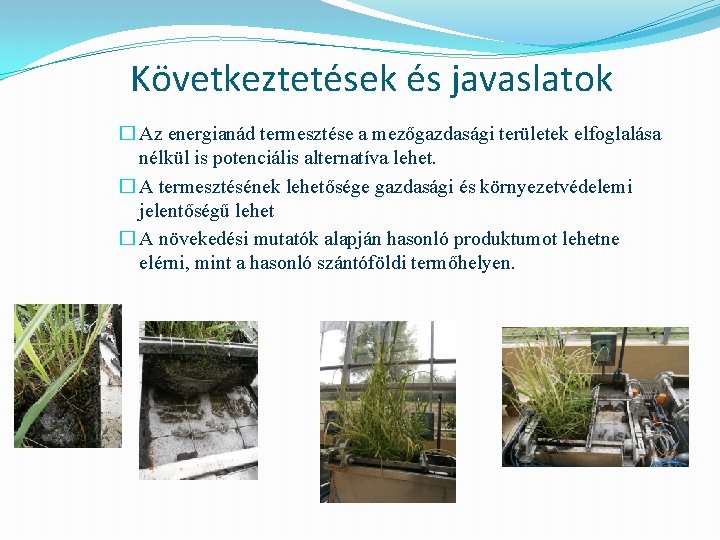 Következtetések és javaslatok � Az energianád termesztése a mezőgazdasági területek elfoglalása nélkül is potenciális