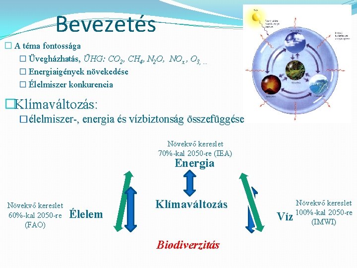 Bevezetés � A téma fontossága � Üvegházhatás, ÜHG: CO 2, CH 4, N 2