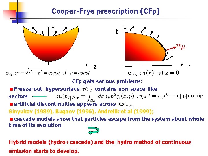 Cooper-Frye prescription (CFp) t t z r CFp gets serious problems: Freeze-out hypersurface contains