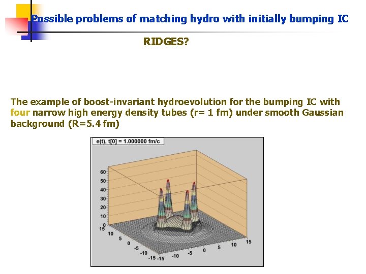 Possible problems of matching hydro with initially bumping IC RIDGES? The example of boost-invariant