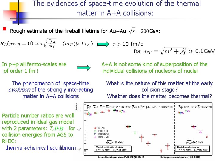 The evidences of space-time evolution of thermal matter in A+A collisions: § Rough estimate