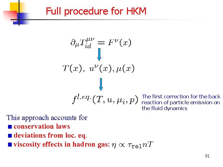 Full procedure for HKM The first correction for the back reaction of particle emission