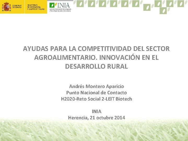 AYUDAS PARA LA COMPETITIVIDAD DEL SECTOR AGROALIMENTARIO. INNOVACIÓN EN EL DESARROLLO RURAL Andrés Montero